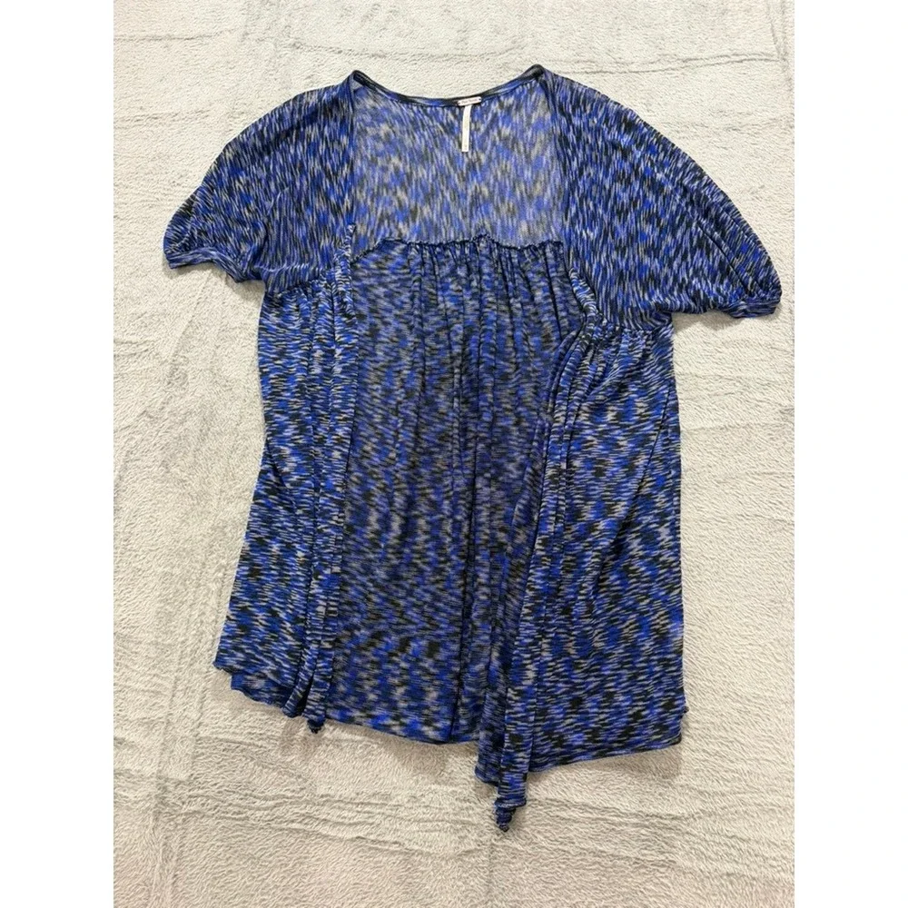 Free People Womens XS Blue‎ Black Space Dye Draped Layered Knit Square Neck Top
